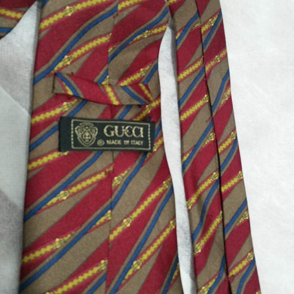 GUCCI MEN'S FANCY RED/BROWN STRIPED TIE - Picture 5 of 8